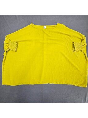 The Zig Zag Stripe OS Plus Size Yellow Ruched Sleeve Boxy Top